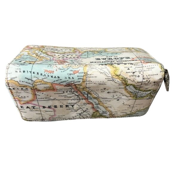 Think Bee Japanese World Map Globe Long Wallet Zip Up Coated Canvas Light Blue - Picture 8 of 16